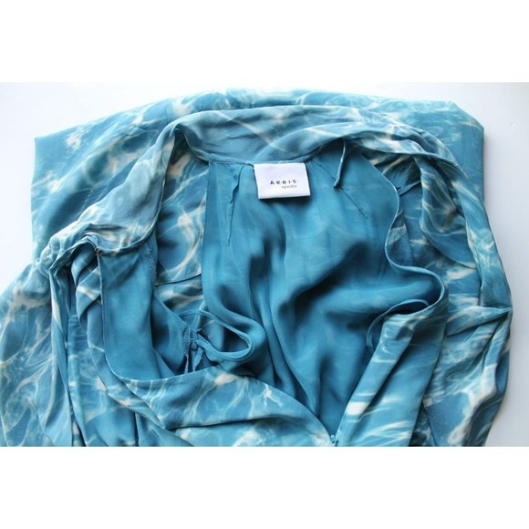 Akris Punto Water Print High Neck Silk Dress Blue White Size US 4 - Picture 7 of 11